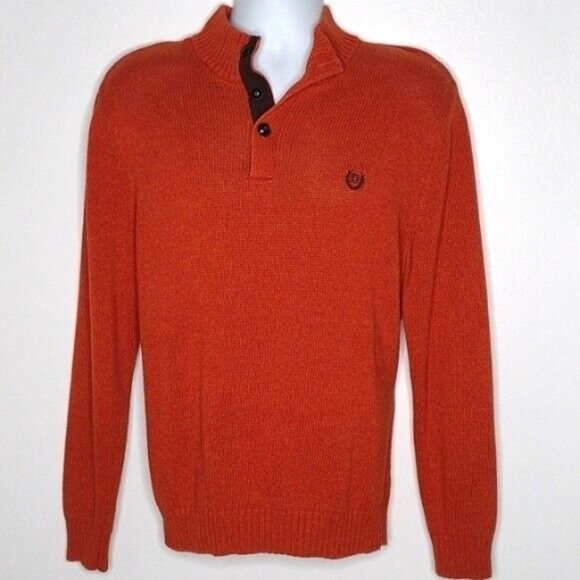 Chaps Orange 1/4 Quarter Button Up Henley Long Sleeve Knit Sweater Men Medium - Picture 2 of 9